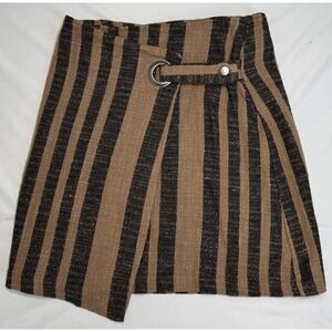 Free People It's A Wrap Skirt Striped Black & Brown Button Mini Size XS Bohemian